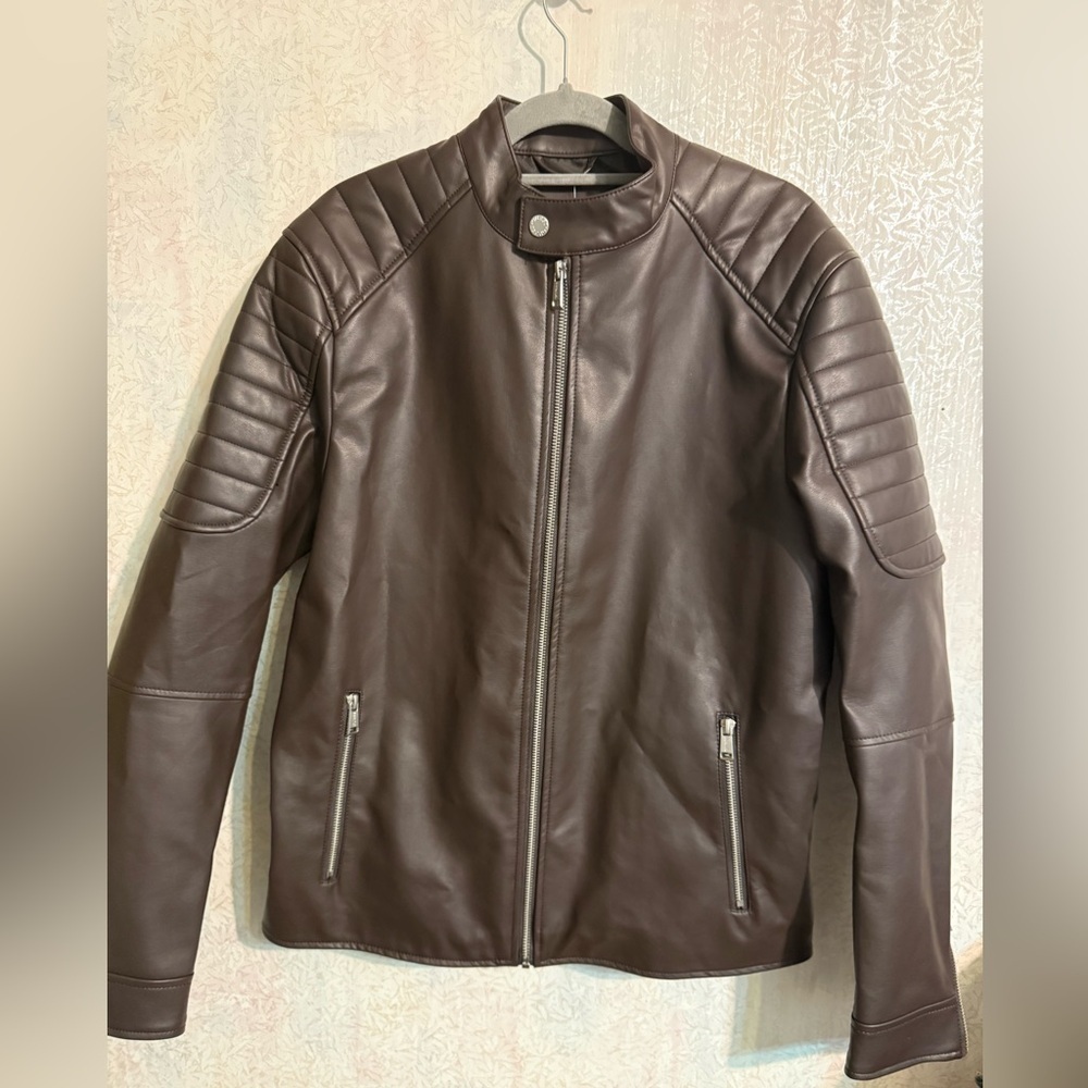 Guess Women’s Cocoa Bean Brown Faux Leather Bicker Jacket, NWT, Sz Small - Picture 1 of 9
